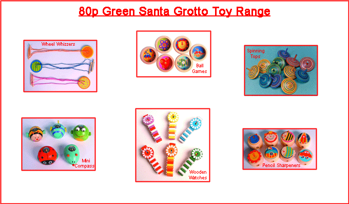 <strong><span style='font-size: 14px;'>Sustainable Green Wooden Santa Grotto toys - 80p range</span></strong>
